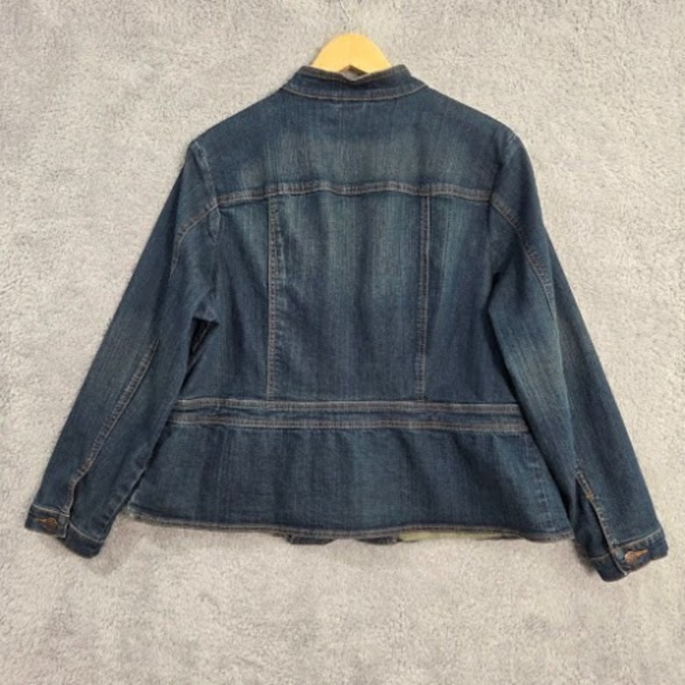 a.n.a Denim Jacket Women's 1X Mandarin Collar Peplum Jean Jacket Cotton Spandex - Picture 10 of 12